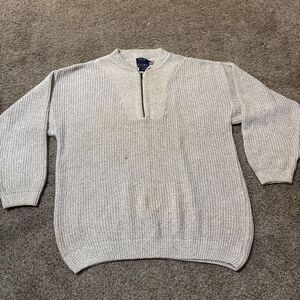 Vintage Old Glory‎ Mens Quarter Zip Pullover L Sweater 100% Cotton Chunky Knit